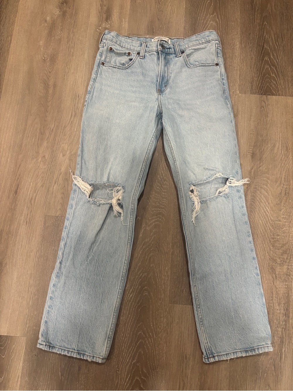 Abercrombie & Fitch Light Wash Straight Leg Ripped Jeans